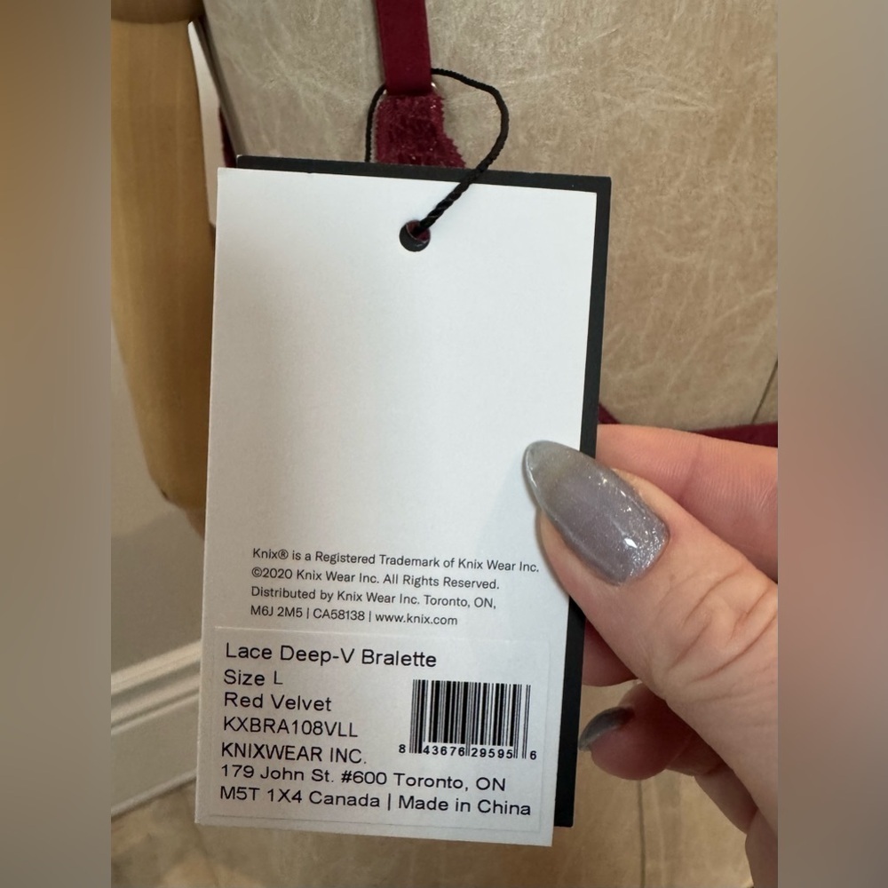 NWT KNIX Lace Deep V Bralette, Red Velvet (L) - Picture 8 of 9